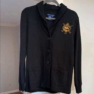 Women’s Ralph Lauren Black Sweatshirt Blazer with Gold Crest